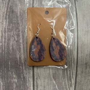 Rustic Burnt Sienna Czech Wood Teardrop Earrings